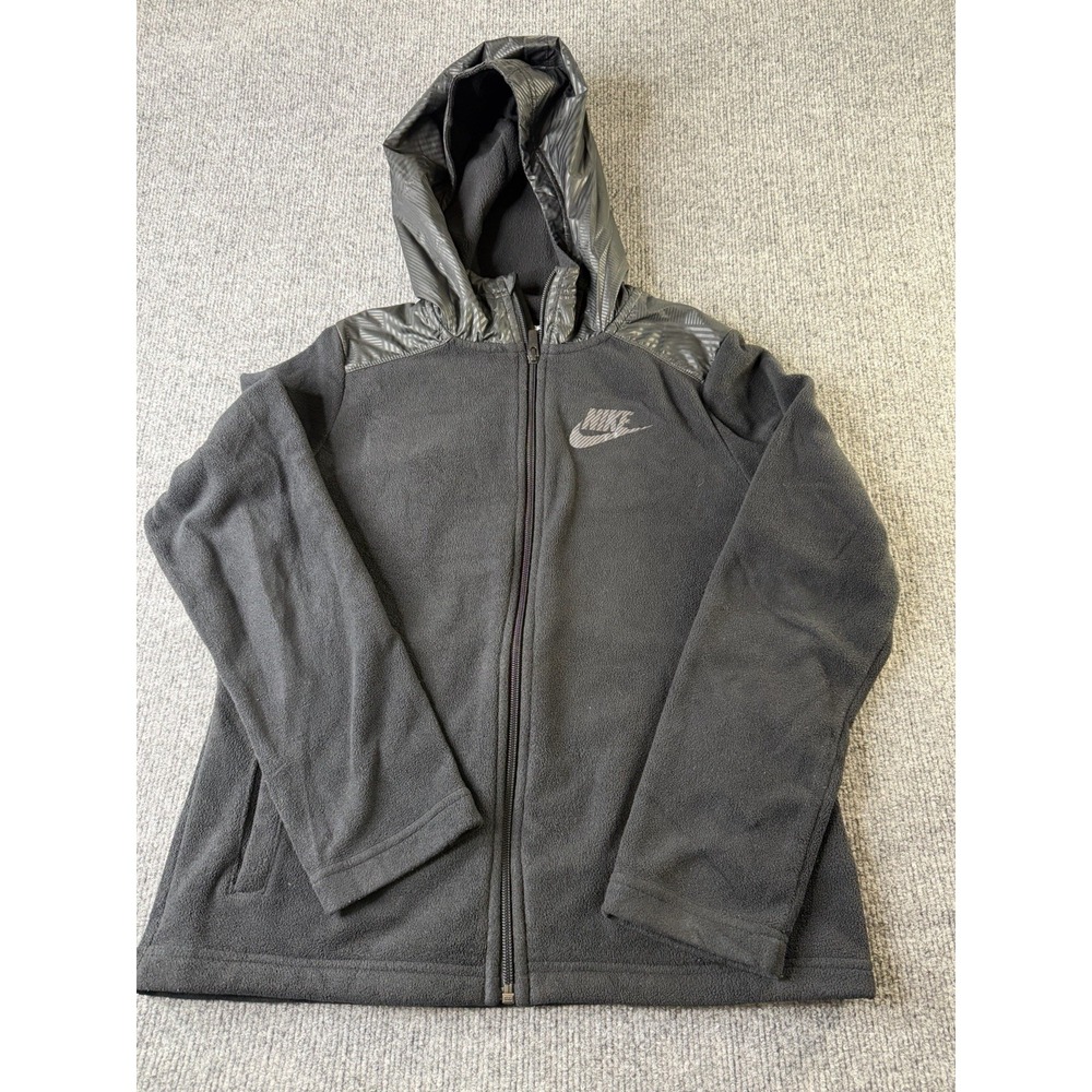 Nike Kids Youth L Full Zip Fleece Hoodie Black Sportswear Winterized Jacket